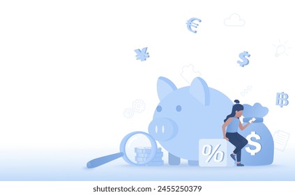 Business financial and saving money concept. Budget management, planning, spending, storing money, depositing, withdrawing, and accumulation. Flat vector design illustration.