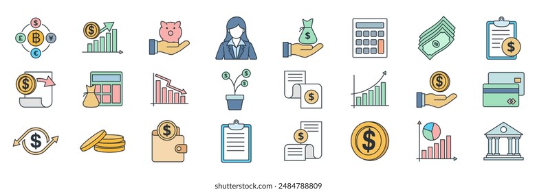 Business Financial set, Included icons as Calculator, Graph, Money, Investment and more symbols collection, logo isolated vector illustration
