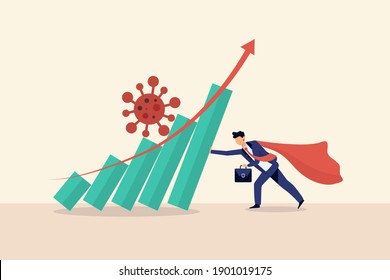 Business and financial stock market crisis from coronavirus covid-19. Overcoming the crisis with the help of businessman. Graph falling in economic collapse from covid pathogen.Vector illustration.