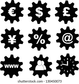 business, financial tools icons (euro, usd, pound,yen, yuan, percent, e-mail, internet, teamwork(hr), time