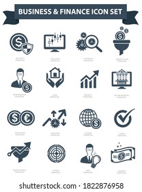 Conjunto de iconos de vector comercial y financiero