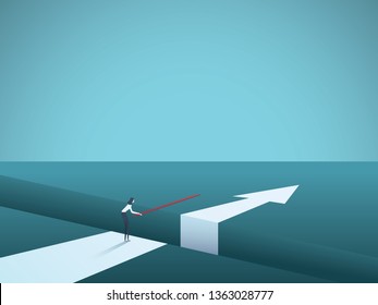 Business finding solution vector concept with woman building bridge. Symbol of creativity, technology, overcoming obstacles, challenges, intelligence and ambition. Eps10 vector illustration.