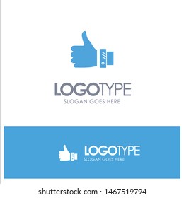 Business, Finger, Hand, Solution, Thumbs Blue Solid Logo with place for tagline. Vector Icon Template background