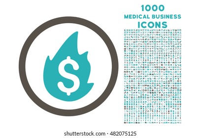 Business Fire Disaster rounded vector bicolor icon with 1000 medical business icons. Set style is flat pictograms, grey and cyan colors, white background.