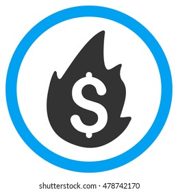 Business Fire Disaster vector bicolor rounded icon. Image style is a flat icon symbol inside a circle, blue and gray colors, white background.