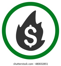Business Fire Disaster vector bicolor rounded icon. Image style is a flat icon symbol inside a circle, green and gray colors, white background.
