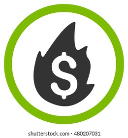 Business Fire Disaster vector bicolor rounded icon. Image style is a flat icon symbol inside a circle, eco green and gray colors, white background.