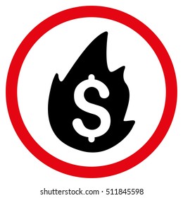 Business Fire Disaster vector bicolor rounded icon. Image style is a flat icon symbol inside a circle, intensive red and black colors, white background.