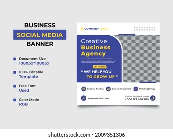 business firm social media banner template design with an image placement, professional eye-catchy colorful design. Standard for web banner and social media, vector square eps 10.