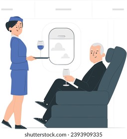 business first class on plane illustration vector