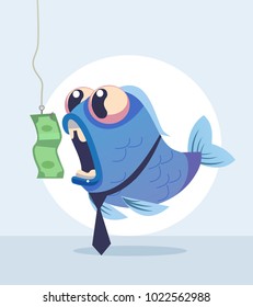 Business fish character. Vector cartoon illustration