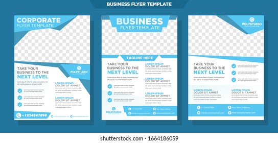 Business Fitness Flyer set blue color corporate template design for annual report company