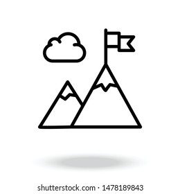 Business, Flag, Mountains Icon.Mountain With Flag On A Peak