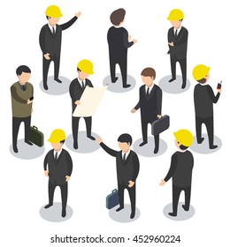 Business flat 3d isometric man icon set.