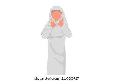 Business flat cartoon style drawing Arab businesswoman with two thumbs up gesture. Symbol of approval business financial report. Deal, like, agree, approve, accept. Graphic design vector illustration