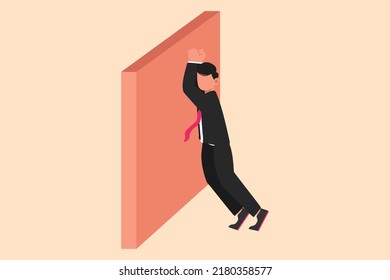 Business Flat Cartoon Style Drawing Depressed Businessman Wailing On The Wall Losing Job. Office Worker Crying Sad Lost His Opportunity. Depressive Disorder, Sorrow. Graphic Design Vector Illustration