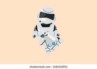 Business flat cartoon style drawing depressed robot sit alone on floor. Depressed cyborg losing job. Robotic artificial intelligence. Electronic technology industry. Graphic design vector illustration