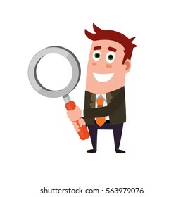Business flat  character holding  a magnifying glass