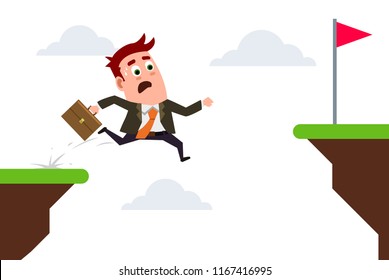 Business flat  character is jumping into the cliff.