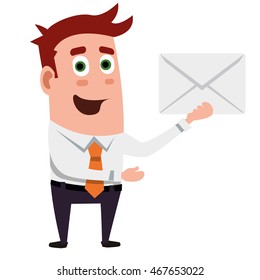 Business flat  character is showing envelope.