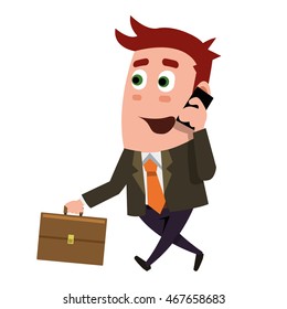 Business flat  character is talking on the phone.