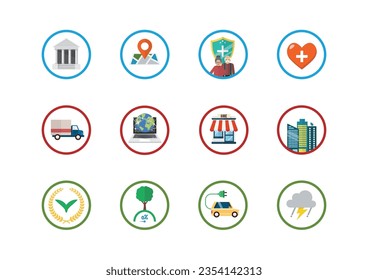 Business Flat Circle Icons Set Collection. Vector Illustration