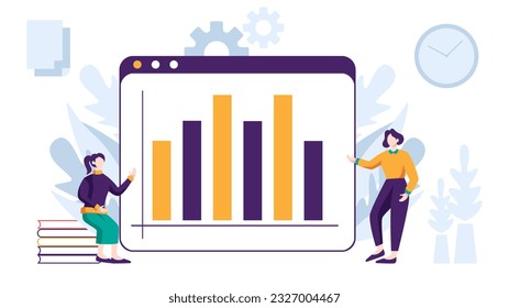 Business flat design related to meeting, presentation, brainstorming, discussion, and marketing strategy illustration concept with geometric elements on white background.