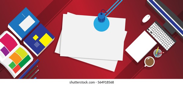 Business Flat design. Workplace desk. Vector illustration. Copy space.