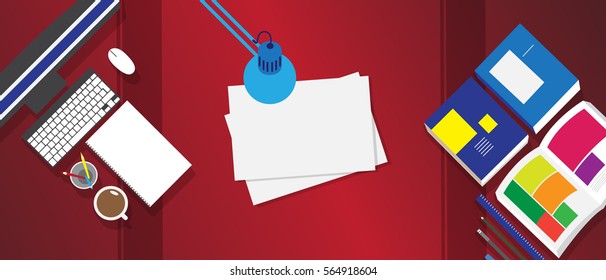 Business Flat design. Workplace desk. Vector illustration. Copy space.