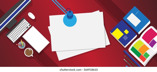 Business Flat design. Workplace desk. Vector illustration. Copy space.