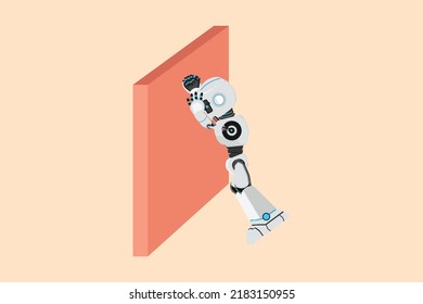 Business Flat Drawing Depressed Robot Wailing On The Wall Losing Job. Cyborg Crying Sad Lost His Opportunity. Humanoid Robot Cybernetic. Future Robotic Development. Cartoon Design Vector Illustration