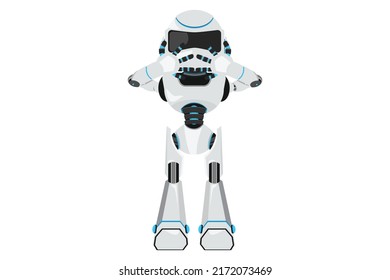 Business flat drawing robot covering mouth with hands. Expression of fear, scared in silence, secret. Humanoid robot cybernetic organism. Future robotic development. Cartoon design vector illustration