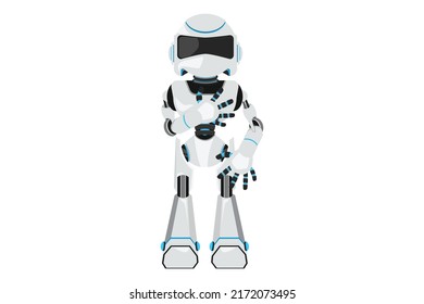 Business flat drawing robot keeping hands on chest. Friendly robot expressing gratitude. Humanoid cybernetic organism. Robotic development. Electronic technology. Cartoon design vector illustration