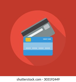 Business Flat Icon With Long Shadow. Credit card