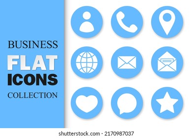 Business flat icons collection. White glyphs on blue background. Best for mobile apps, social media, highlights and web design.