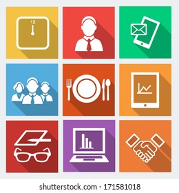 Business flat icons set 2 - lunch - with long shadows