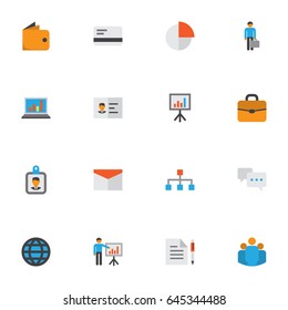 Business Flat Icons Set. Collection Of Presentation Board, Envelope, Pie Bar And Other Elements. Also Includes Symbols Such As Card, Payment, Letter.