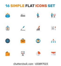 Business Flat Icons Set. Collection Of Payment, Hierarchy, Suitcase And Other Elements. Also Includes Symbols Such As Letter, Unity, Handbag.