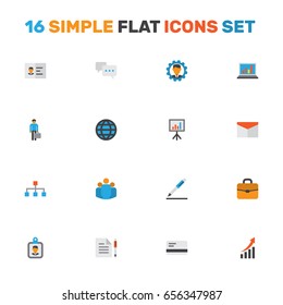 Business Flat Icons Set. Collection Of Identification, Envelope, Contract And Other Elements. Also Includes Symbols Such As Businessman, Mail, Work.