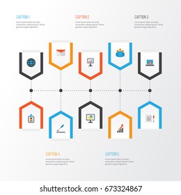 Business Flat Icons Set. Collection Of Statistics, Increasing, Group And Other Elements. Also Includes Symbols Such As Web, Pen, Signing.