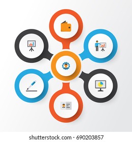 Business Flat Icons Set. Collection Of Billfold, Identification, Developer And Other Elements. Also Includes Symbols Such As Chart, Manager, Pen.