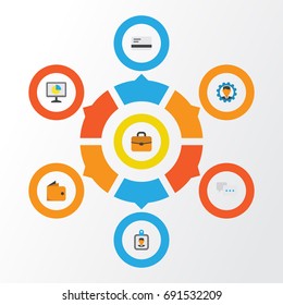Business Flat Icons Set. Collection Of Chatting, Developer, Suitcase And Other Elements. Also Includes Symbols Such As Manager, Payment, Identification.