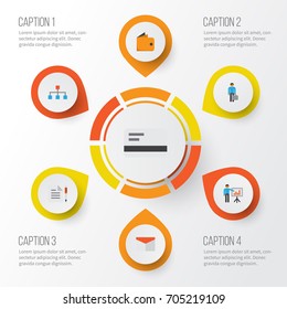 Business Flat Icons Set. Collection Of Billfold, Contract, Work Man And Other Elements. Also Includes Symbols Such As Hierarchy, Man, Contract.