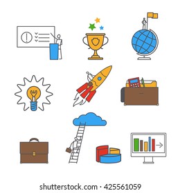 Business flat line icon set. Business line art signs. Vector illustration