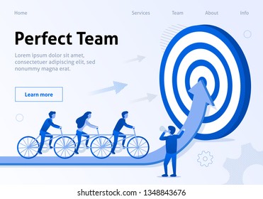 Business Flat Motivate Template. Team Metaphor with Target and Arrow. Cicling Together Employees under Leadership Hit Target. Goal Achievement Vector Illustration. Landing Page Teamwork Cooperation