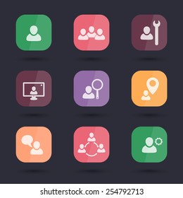 business flat rounded square icons with people; vector illustration, eps10, easy to edit