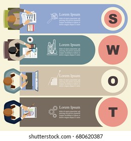  Business flat template with swot analysis diagram. vector illustration.