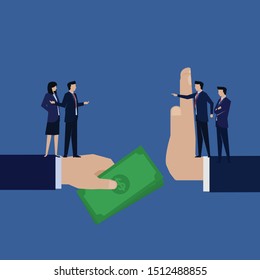 Business flat vector concept businessman corruption give money to manager who refuse. Illustration For Wallpaper, Banner, Background, Infographic, Book Illustration, And Web Landing Page.