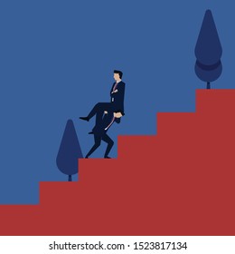 Business flat vector concept businessman carry boss to climbing up the stairs. Illustration For Wallpaper, Banner, Background, Infographic, Book, And Web Landing Page.