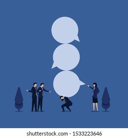 Business flat vector concept businessman hold bubble chats, metaphor of verbal bullying. Illustration For Wallpaper, Banner, Background, Infographic, Book, And Web Landing Page.
